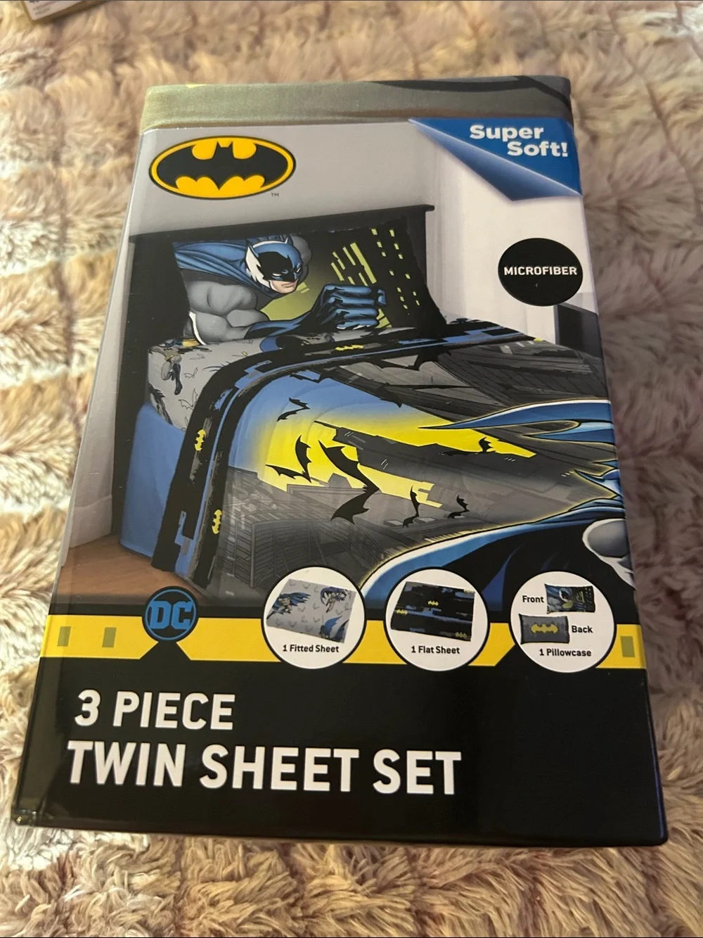 Batman 3 piece Twin Sheet Set - Black, Yellow, Blue, Gray